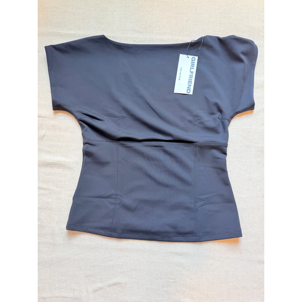 Girlfriend Collective Black Open Slit Front Active Top XXL Short Sleeve Wicking
